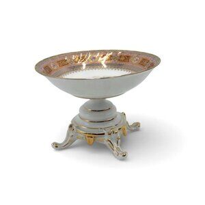 Limoges Pedestal Bowl Gold Trim Dance Scene Vintage-Damaged